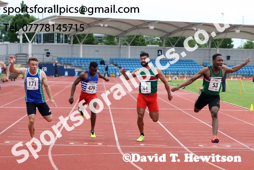 Senior mens 100 metres, Northern Senior and Under-20s Champs., SportsCity, Manchester. Photo: David T. Hewitson/Sports for All Pics